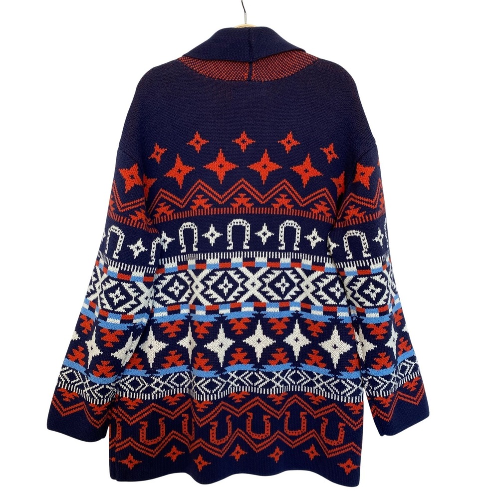 Lucky Brand Southwestern Geometric Open Front Cardigan Sweater Women XL Navy NWT - Picture 2 of 9